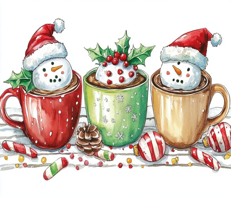 Watercolor Christmas Beverages Clipart