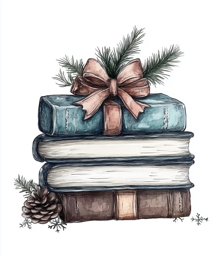 Watercolor Christmas Book Stack 1