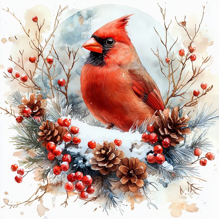 Watercolor Christmas Cardinal Border