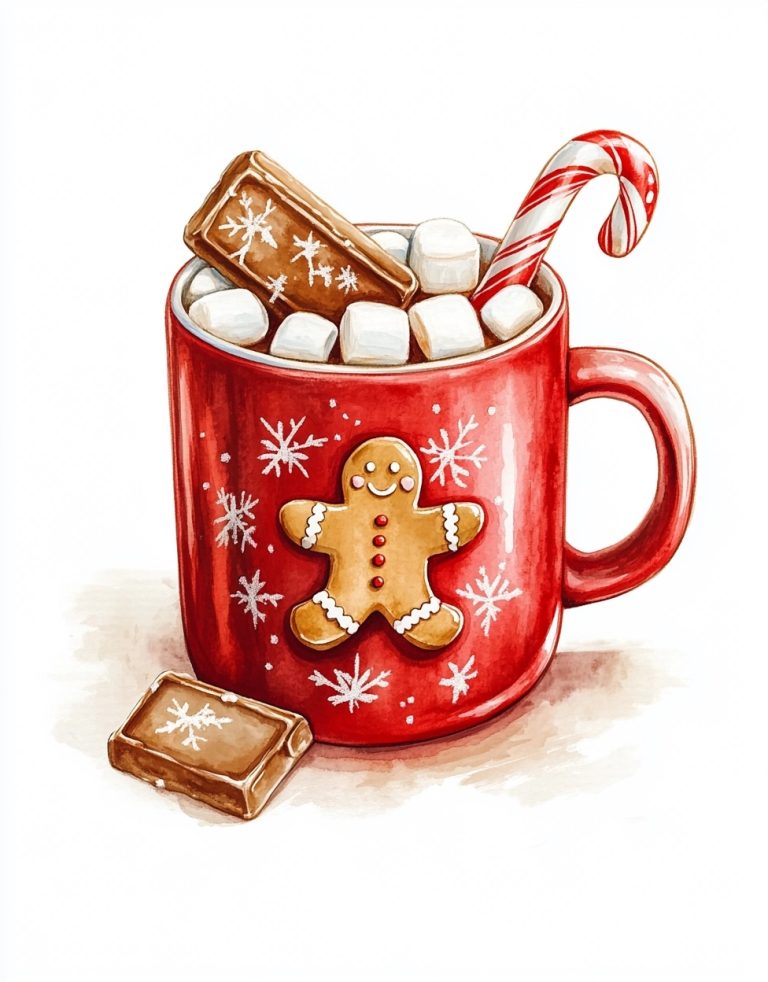 Watercolor Christmas Cocoa Art