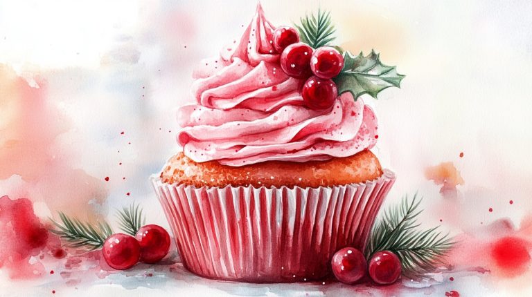 Watercolor Christmas Cupcake