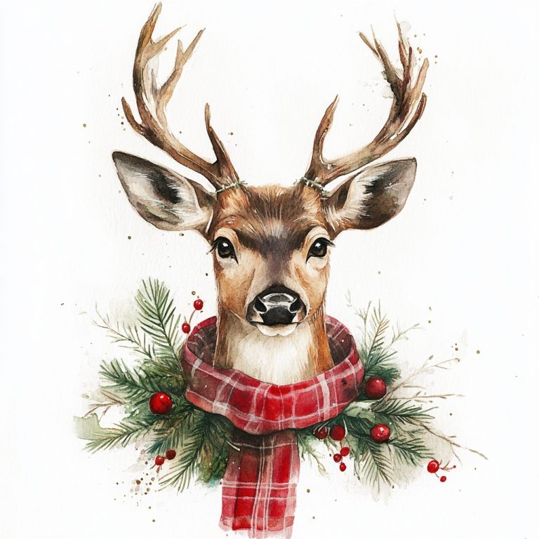 Watercolor Christmas Deer