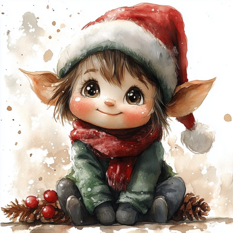 Watercolor Christmas Elf Clipart