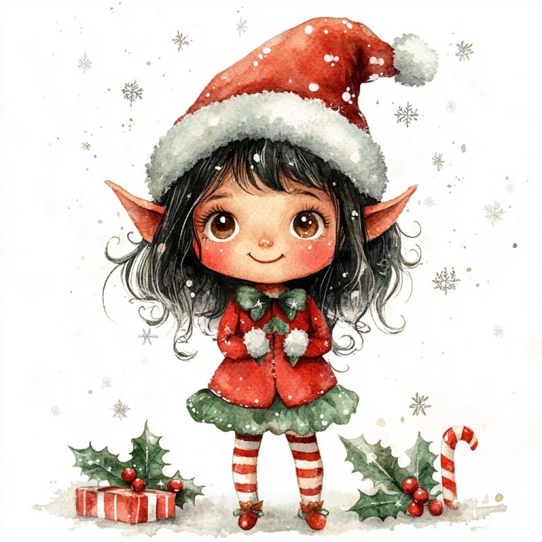 Watercolor Christmas Elf Illustration