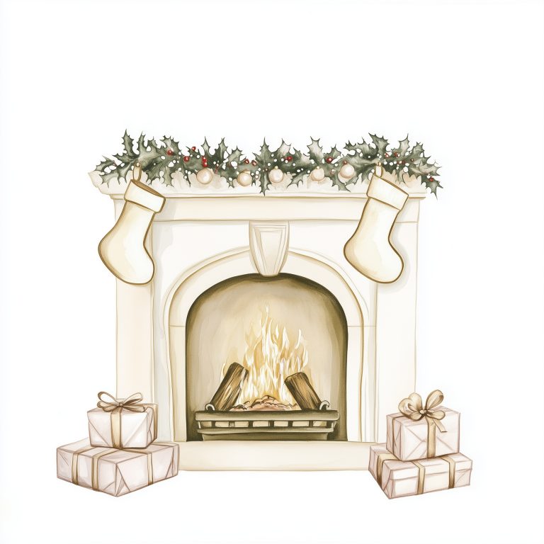 Watercolor Christmas Fireplace Clipart