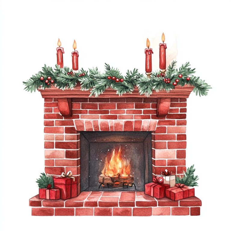 Watercolor Christmas Fireplace Decor 1