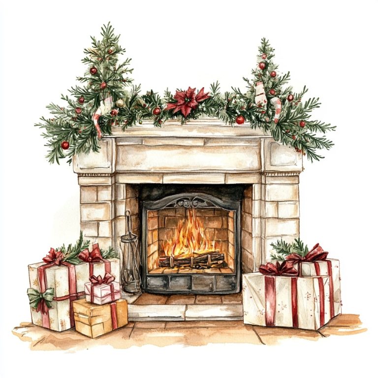 Watercolor Christmas Fireplace Decor