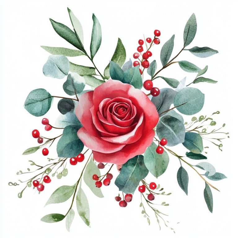 Watercolor Christmas Floral Bouquet