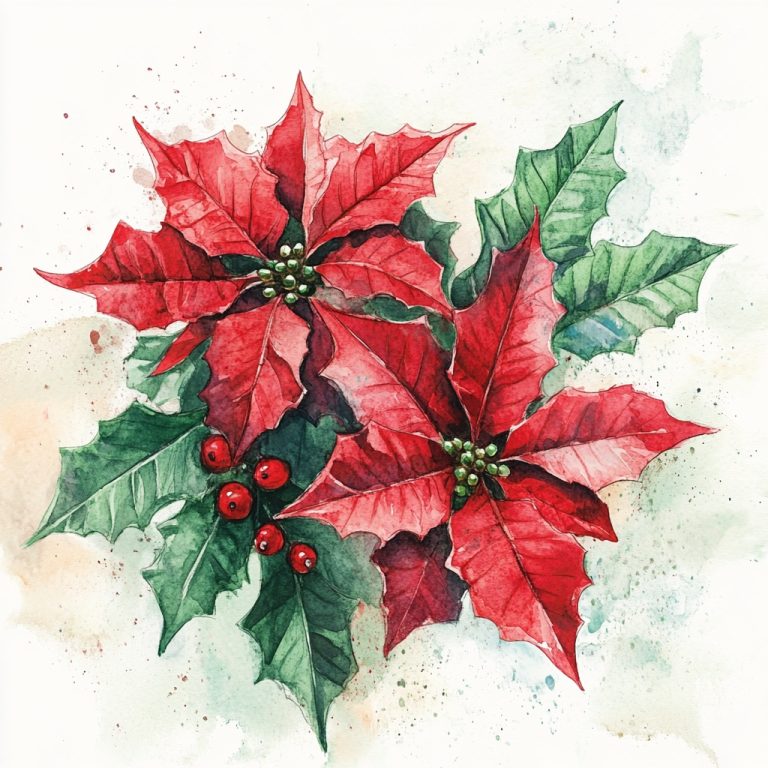 Watercolor Christmas Flowers Illustration