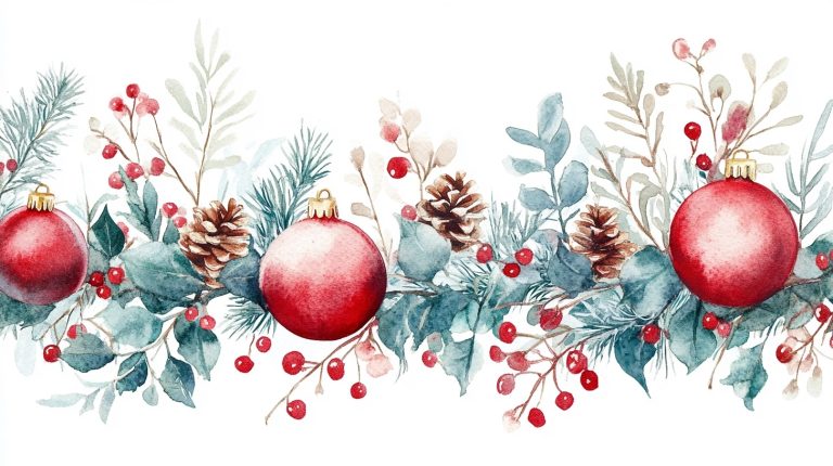 Watercolor Christmas Garland Border