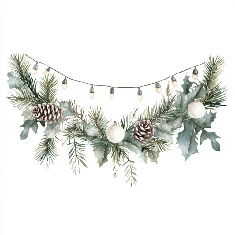 Watercolor Christmas Garland Clip Art