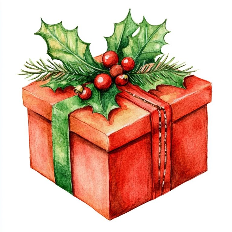 Watercolor Christmas Gift Box