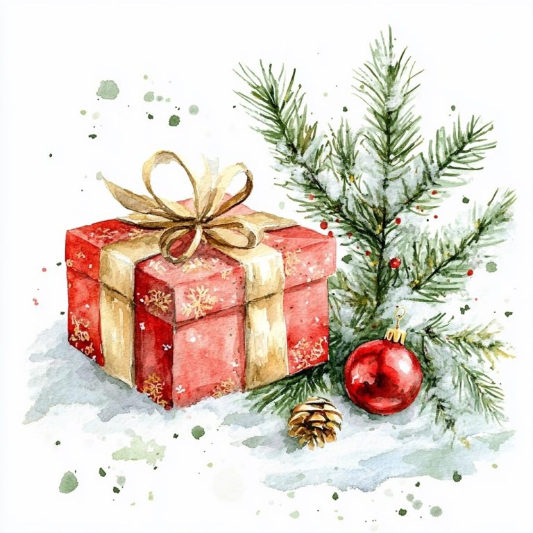 Watercolor Christmas Gift Clipart