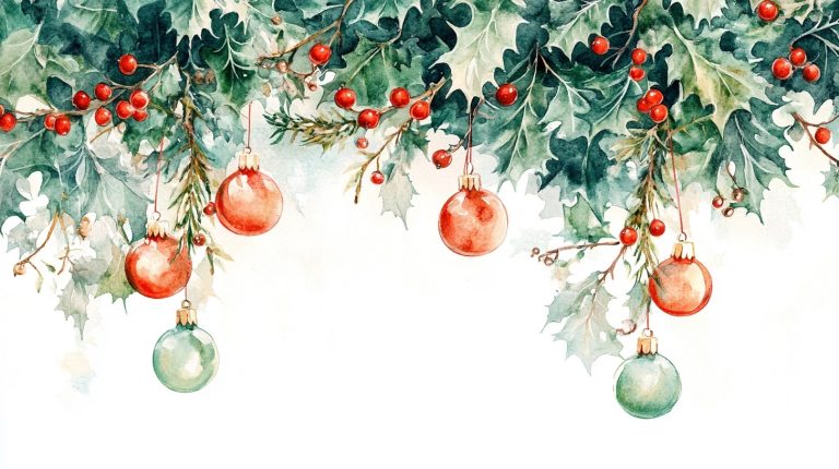 Watercolor Christmas Holly Decor