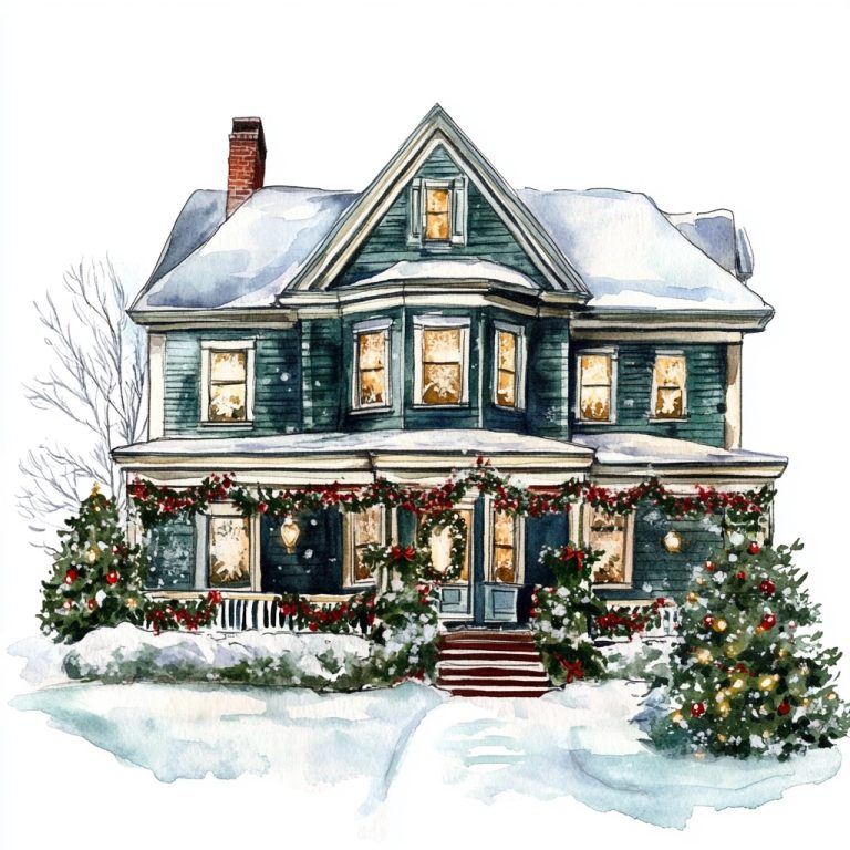 Watercolor Christmas House 1