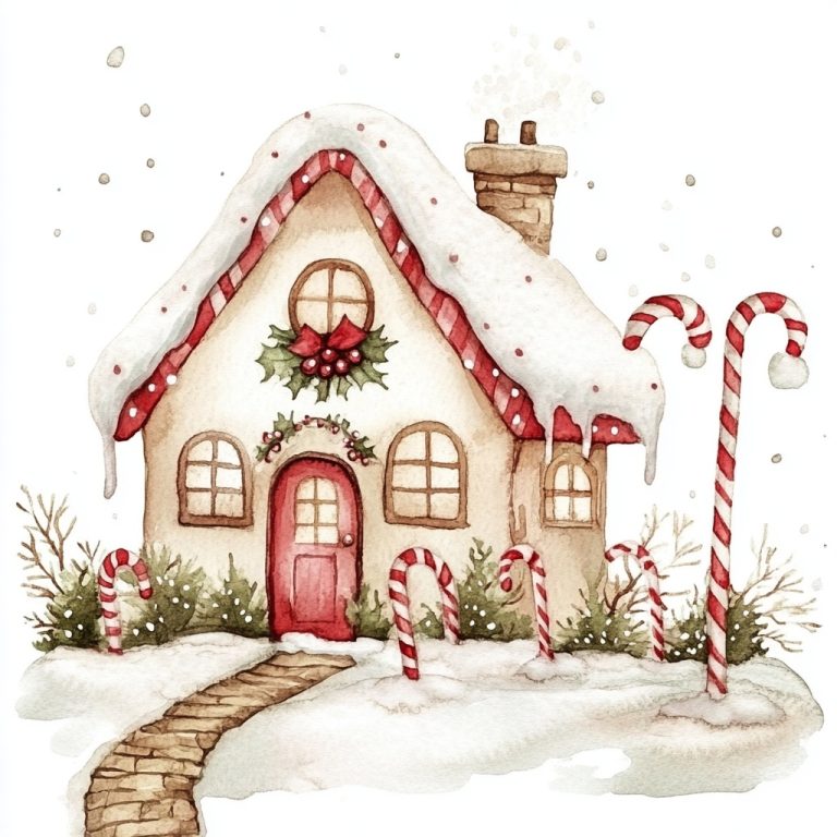 Watercolor Christmas House