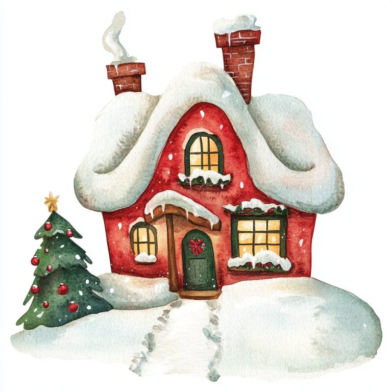 Watercolor Christmas House Clipart