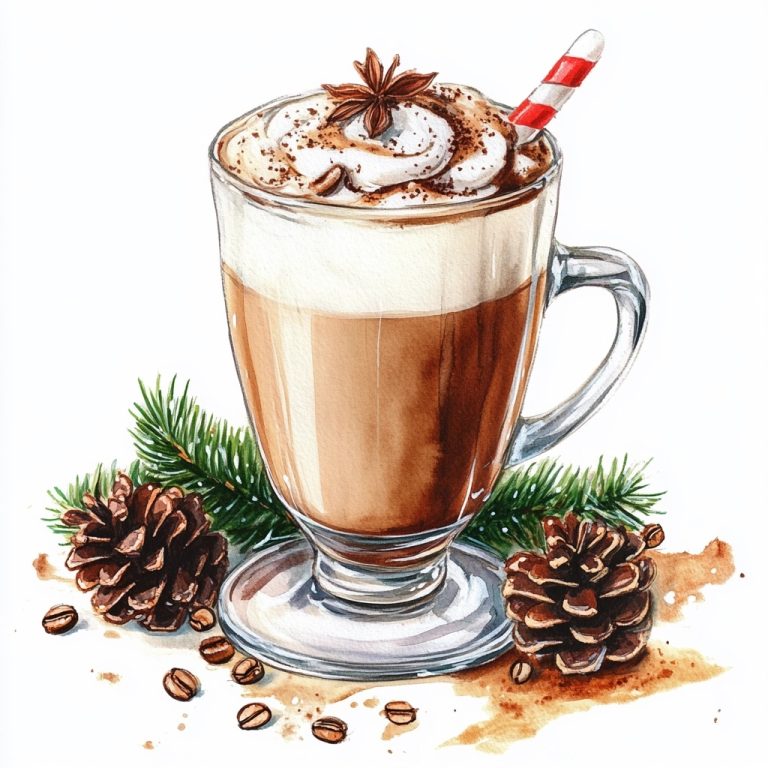 Watercolor Christmas Latte Clipart