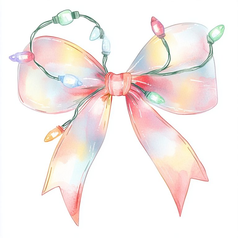 Watercolor Christmas Lights Bow