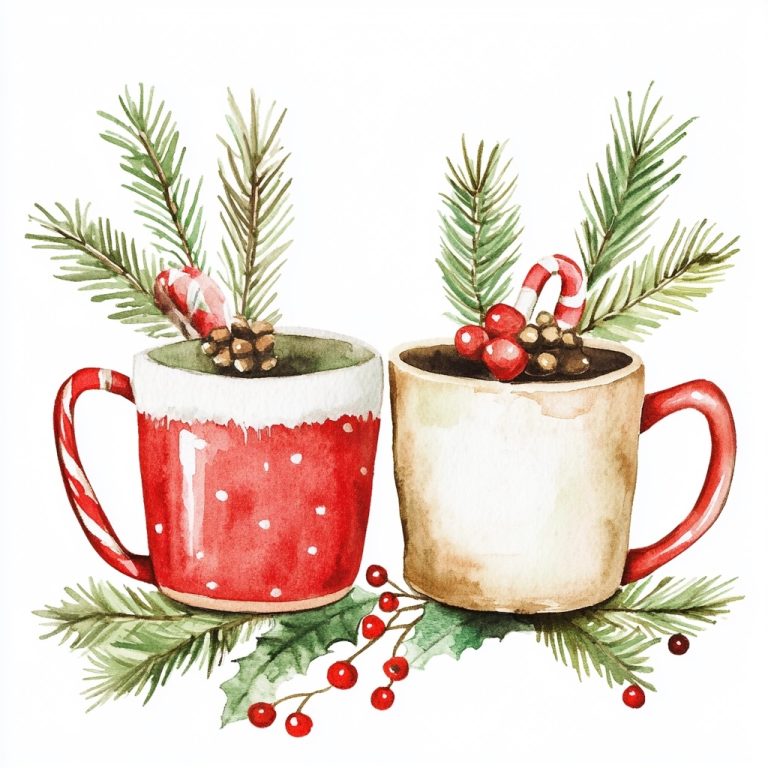 Watercolor Christmas Mugs PNG