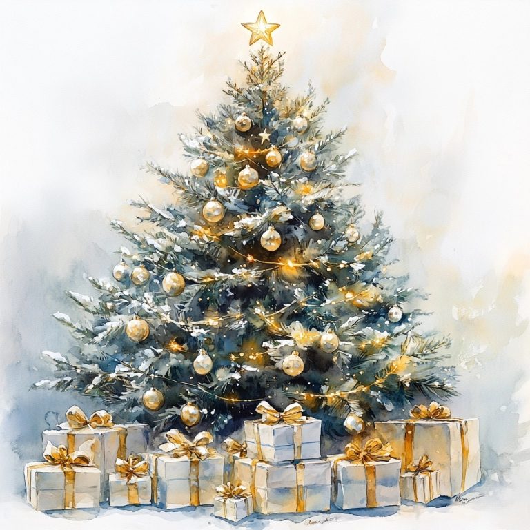 Watercolor Christmas Pine Tree