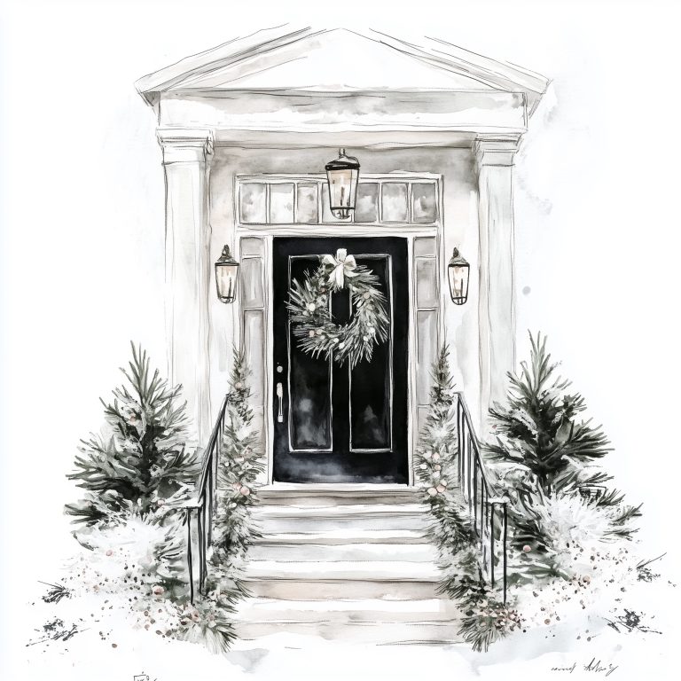 Watercolor Christmas Porch Illustration