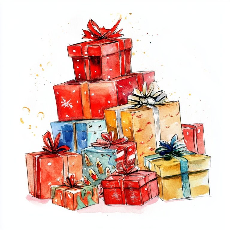 Watercolor Christmas Presents Stack