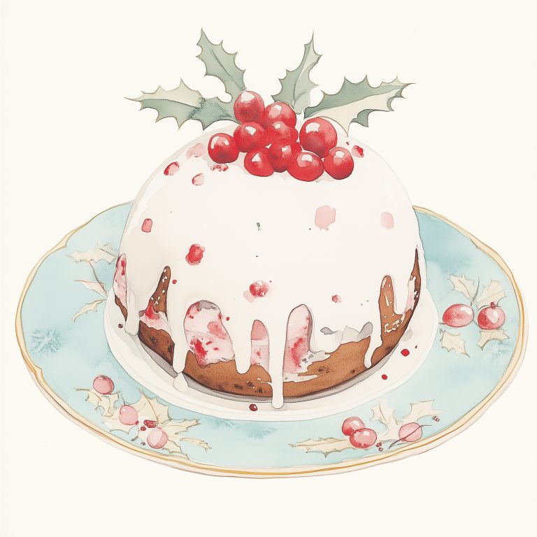 Watercolor Christmas Pudding Plate