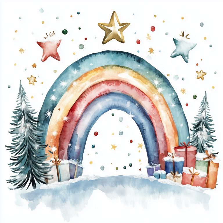 Watercolor Christmas Rainbow Clipart