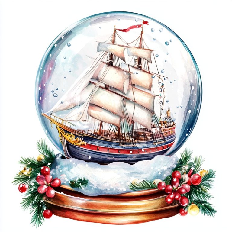 Watercolor Christmas Ship Globe