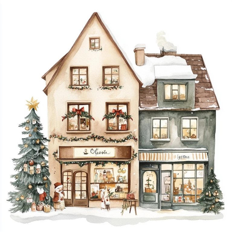 Watercolor Christmas Shopfront