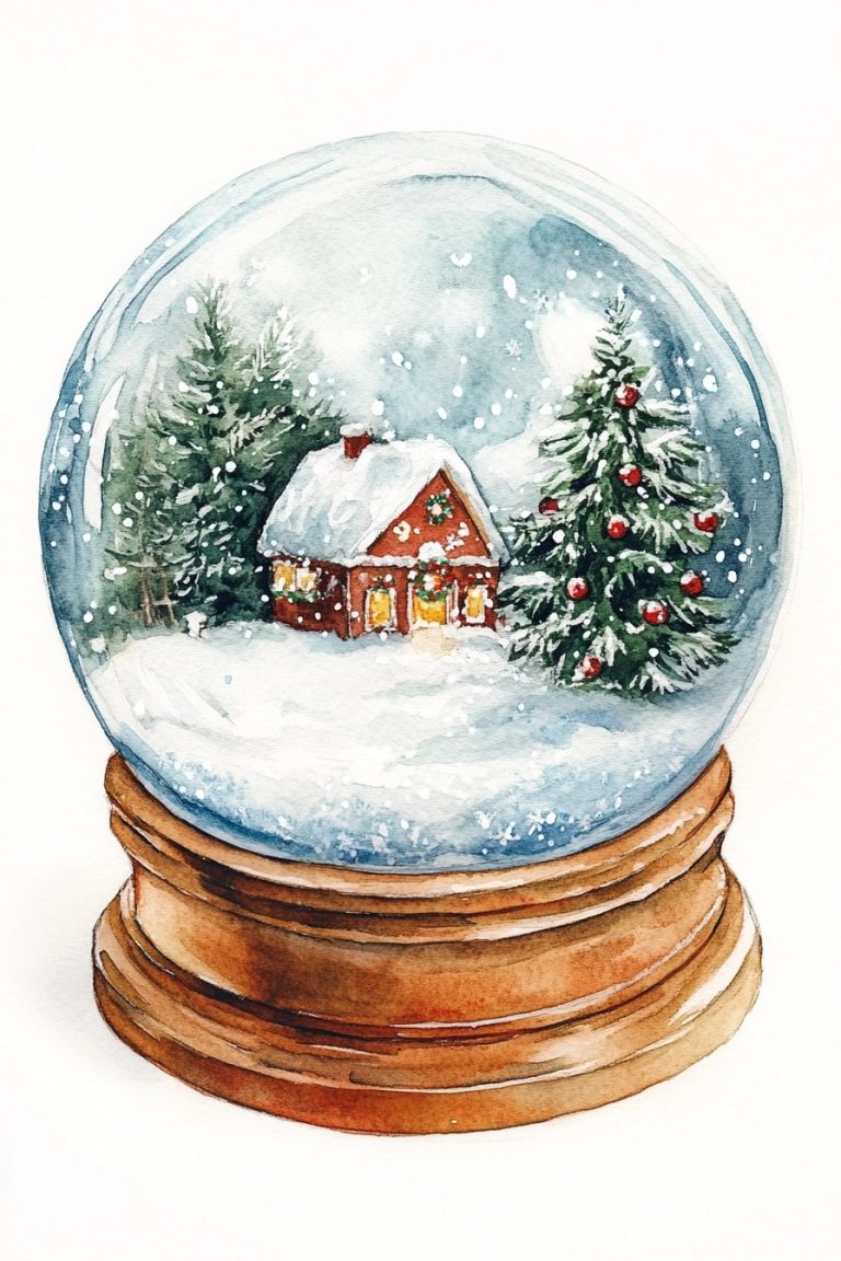 Watercolor Christmas Snow Globe 1