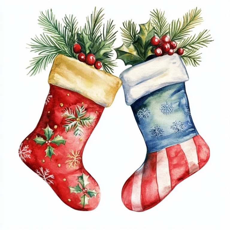 Watercolor Christmas Stockings Clipart