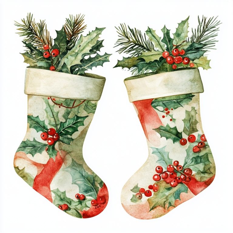 Watercolor Christmas Stockings Decorated