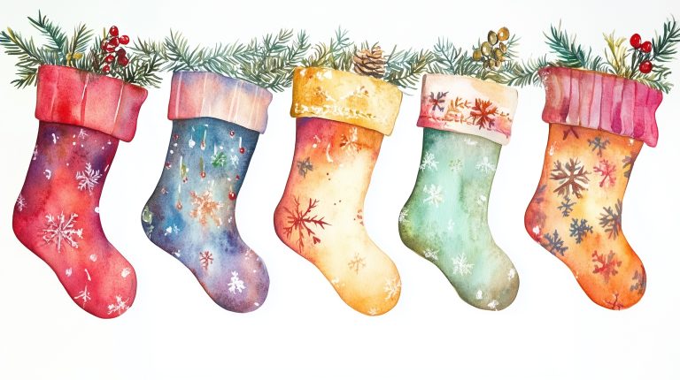 Watercolor Christmas Stockings Display scaled