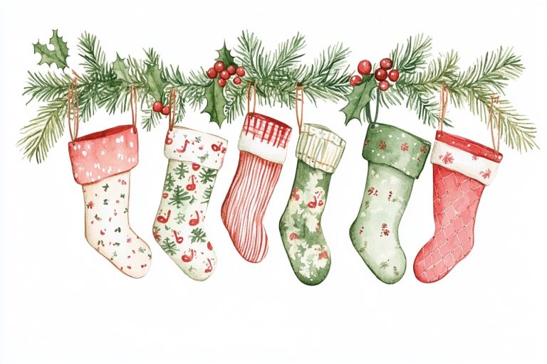 Watercolor Christmas Stockings Postcard