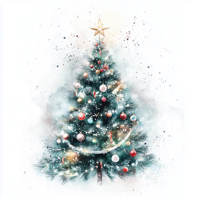 Watercolor Christmas Tree Elegance 1