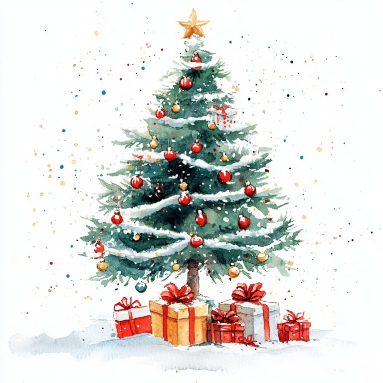 Watercolor Christmas Tree Presents