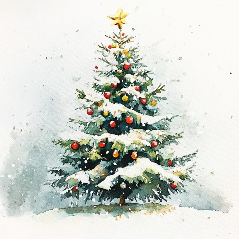 Watercolor Christmas Tree Snowfall