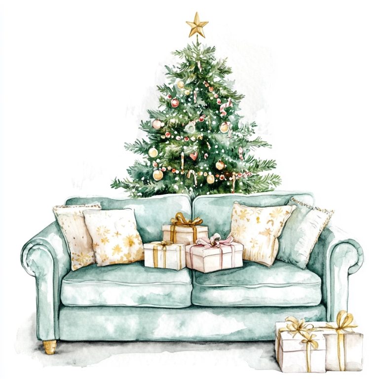 Watercolor Christmas Tree Sofa