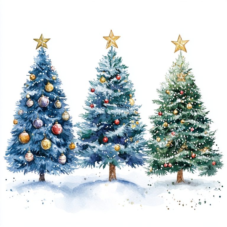 Watercolor Christmas Trees Display