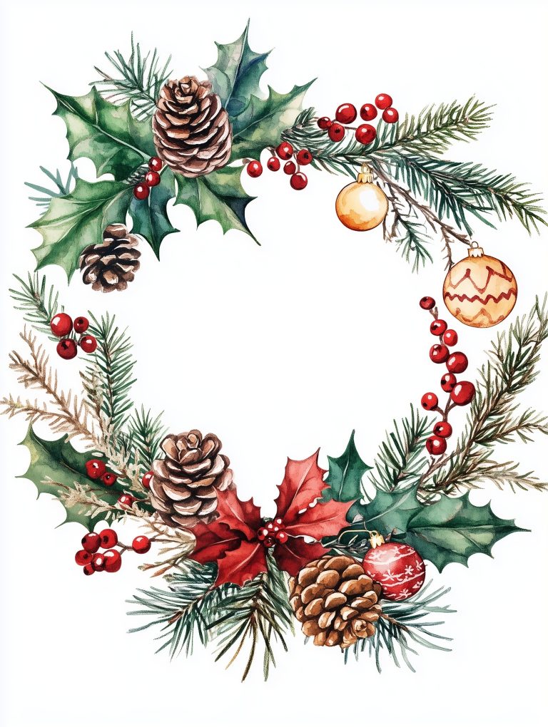 Watercolor Christmas Wreath Design 1