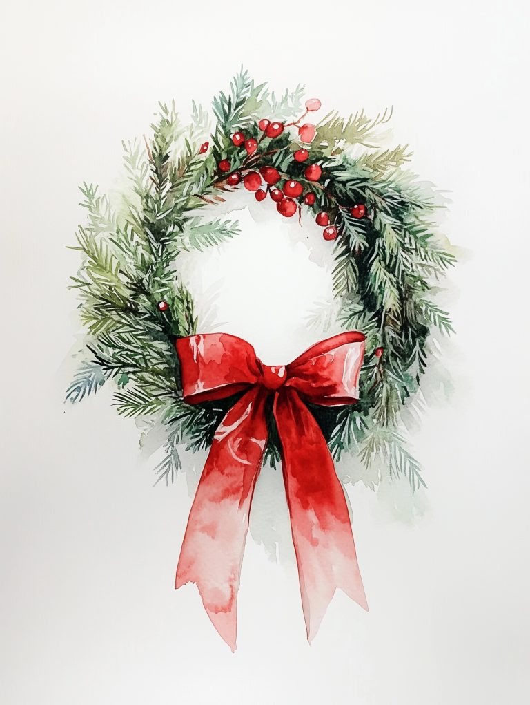 Watercolor Christmas Wreath Illustration