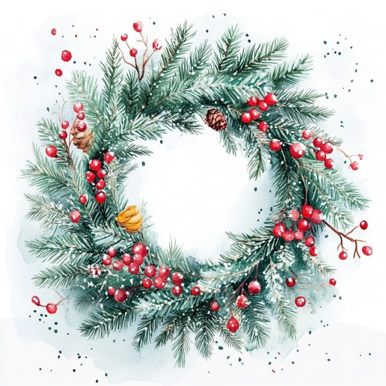 Watercolor Christmas Wreath Shimmer