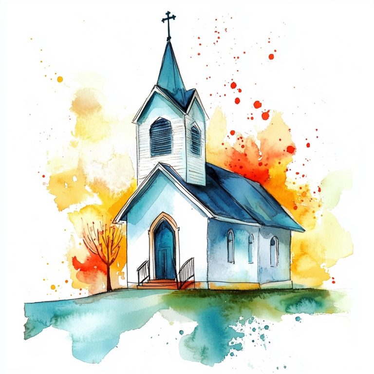 Watercolor Church on White