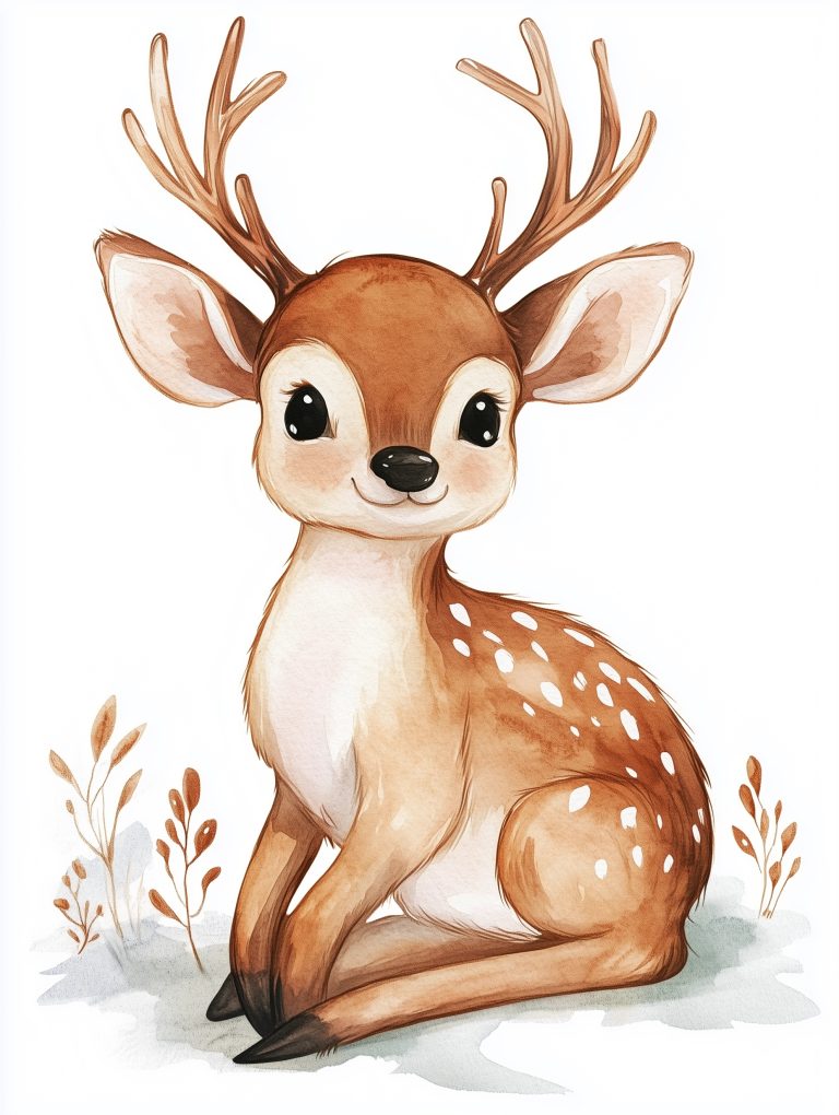 Watercolor Clipart of Deer