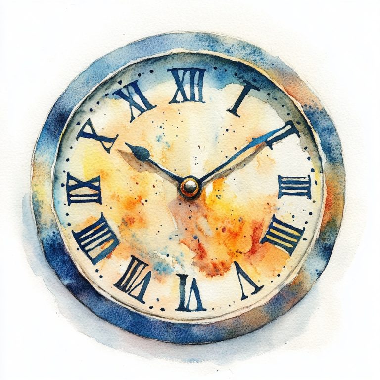 Watercolor Clock on White