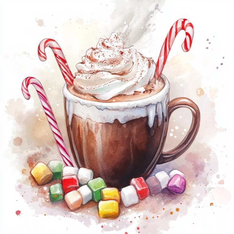 Watercolor Cocoa with Candy Canes 1