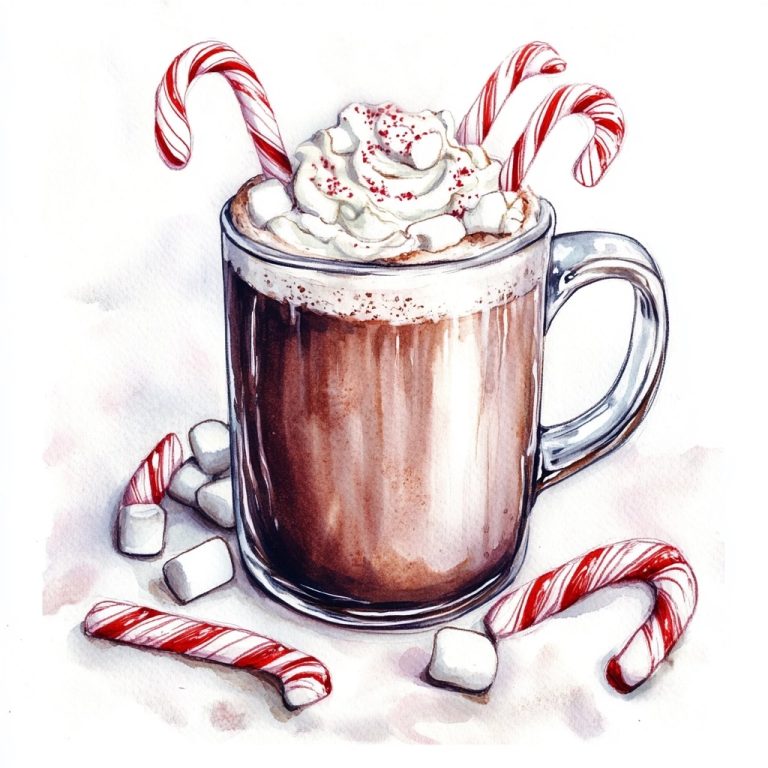 Watercolor Cocoa with Candy Canes