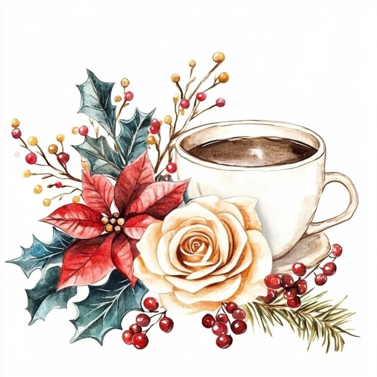 Watercolor Coffee with Flowers